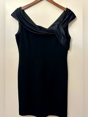 Elegant Black Sleeveless Draped Neck Dress